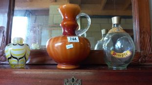 A studio glass jug, a specimen vase & a Dimple bottle