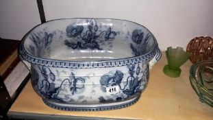 A large Victorian blue and white pottery footbath a/f COLLECT ONLY