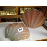 2 art deco pink glass clam shell shades