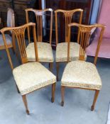 A set of 4 Edwardian inlaid dining chairs, all chairs wobble and need attention COLLECT ONLY