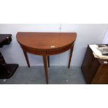 A mahogany 'D' end table with string inlay and tapered legs COLLECT ONLY