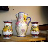 A Hancock's ivory ware jug and pair of Chinese vases (1 has chip to rim)