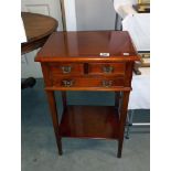 A mahogany side table with 3 drawers and string inlay top 45cm x 35cm x height 75cm COLLECT ONLY