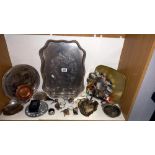 A selection of silver plate etc including leaf dish, bottle stoppers etc