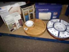 A boxed new bread bin, Kenwood toaster, 2 dip/dividing dishes sets etc COLLECT ONLY