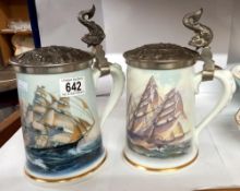 2 Franklin porcelain pewter lidded steins, 'Greyhounds of the sea' and 'The China Clipper'