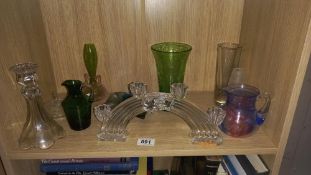 A quantity of art glass, other glass & glass 4 feet candle holder etc.