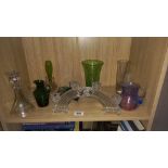 A quantity of art glass, other glass & glass 4 feet candle holder etc.