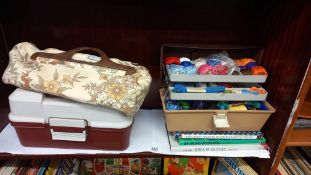 A quantity of sewing/embroidery threads, knitting bag, Knitting needles etc