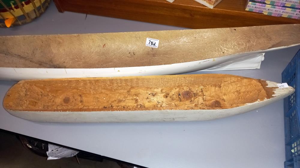 A wooden model boat hull & a larger fibre glass boat hull COLLECT ONLY. - Image 2 of 2