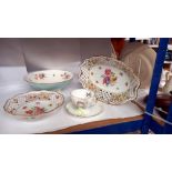 2 German lace edged dishes, a Minton bowl and a Shelley teacup and saucer