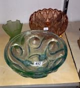 Two vintage coloured glass fruit bowls etc