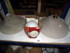 2 large glass lamp shades and a boxed opal glass sphere bathroom light COLLECT ONLY