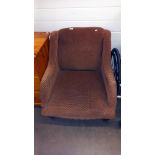 A 1930's brown fabric armchair COLLECT ONLY