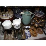A quantity of kitchenalia including blue and white places, cutlery, napkin rings etc