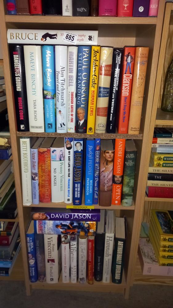 3 shelves of hardback books including autobiographies etc. COLLECT ONLY.