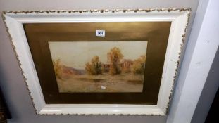 Late 19th early 20th c watercolour of river landscape with ruin, signed H. English COLLECT ONLY