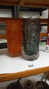 A Whitefriars tangerine 7.5" 9690 bark vase and a pewter 7.5" 9690 bark vase