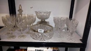 A mixed lot of glass bowls including silver plate rimmed example, wine glasses etc., COLLECT ONLY.