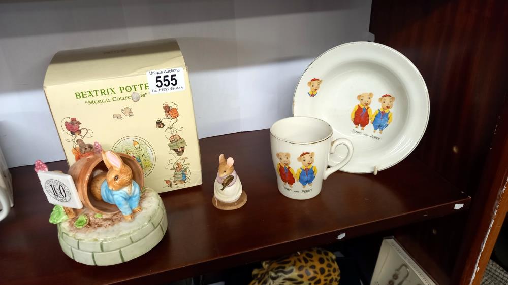 A Pinky and Perky dish and mug, boxed Wedgwood Peter Rabbit mug, a Schmid Beatrix Potter musical - Image 3 of 3