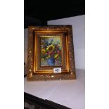 A gilt framed oil on board of still life vase of flowers image 11cm x 16cm, frame 30.5cm x 25.5cm