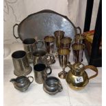 A James Dixon Cornish pewter tray, quantity of tankards and Falstaff plated goblets etc