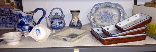 A quantity of blue and white pottery etc
