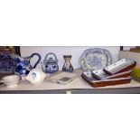 A quantity of blue and white pottery etc
