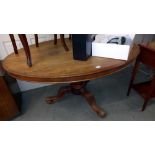 A Victorian mahogany oval table on carved tripod base COLLECT ONLY
