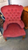 A pink Draylon deep buttoned nursing chair COLLECT ONLY