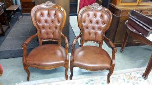A pair of brown leather deep buttoned carver chairs COLLECT ONLY