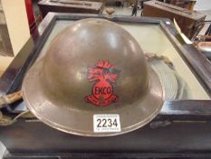 An ECKO WWII military fire brigade helmet.