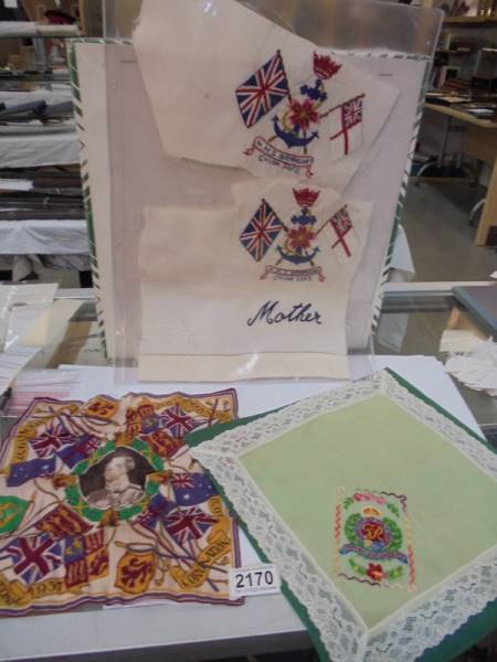 Two HMS Birmingham China seas embroideries, A Royal Engineer's embroidered Handkerchief