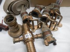 Six hose connections, three pressure gauges, part of hose and odd items.