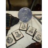 Five portrait plaques including Elizabeth 1, Henry VIII and a porcelain plaque of Napoleon.