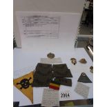 A collection of military items relating to Sapper J A Leadbetter 1/986156, Royal Engineers,