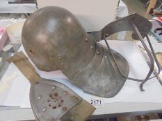 A Replica Civil War Helmet, face mask etc., (ideal for re-enactments).