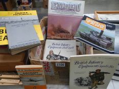 A box of interesting books on the military including vehicles, aircraft, infantry etc.,