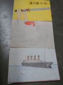 Three drawings - Ship, Shoes, Sword.