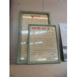 Two framed and glazed John Player notices, 1943 and 1951.