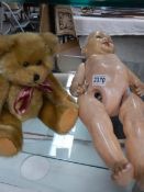A vintage composition doll, 52cm and a teddy bear 31 cm.