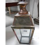 A Victorian style brass and copper street lamp with VR relief decoration, 21 x 21 x 47 cm high.