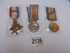 Three WW1 medals for 9533 Sgt A W Newberry, Dorset Regiment.