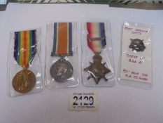 Three WW1 medals and an army service corps badge No. 845A - M1-6166 Pte C S McGuire.