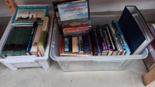 2 boxes of books about Naval ships and boats etc