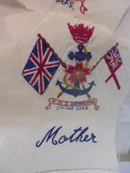 Two HMS Birmingham China seas embroideries, A Royal Engineer's embroidered Handkerchief - Image 3 of 5