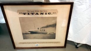 A Vintage oak frameed informative print of the Titanic.