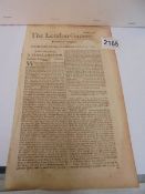 A copy of The London Gazette dated 10-14 Sept, 1696.