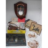 A quantity of military interest items inc. E.R.Watts & Son Verners compass, 2 Barnsfather plates