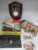 A quantity of military interest items inc. E.R.Watts & Son Verners compass, 2 Barnsfather plates